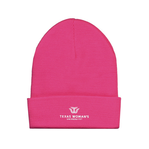 Fleece Lined Neon Pink Knit Beanie - Institutional Logo