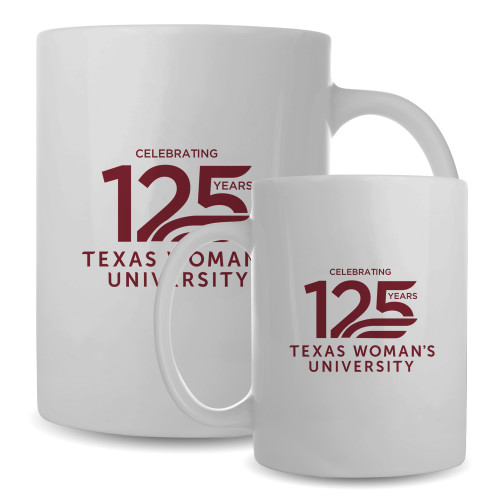  Full Color White Mug 15oz - TWU Celebrating 125 Years Stacked