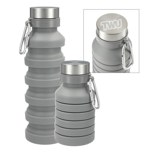  Zigoo Silicone Collapsible Grey Bottle 18oz - TWU Typeface Engraved