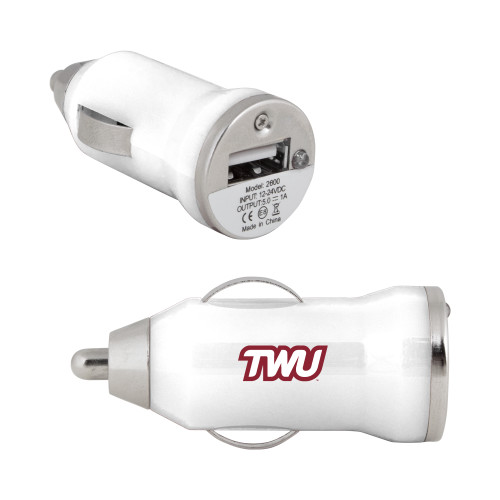  On the Go White Car Charger - TWU Typeface