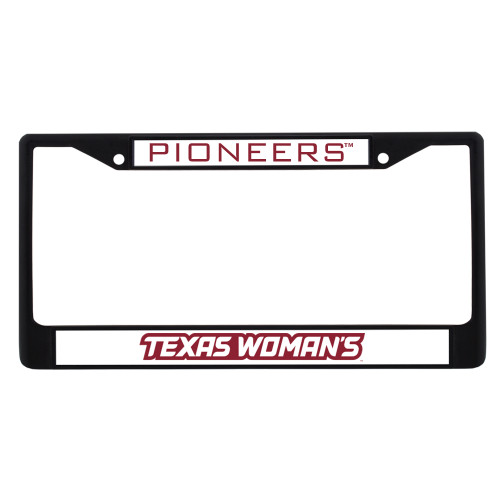  Metal License Plate Frame in Black - Texas Womans Typeface