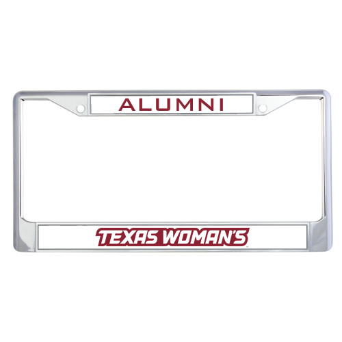  Alumni Metal License Plate Frame in Chrome - Texas Womans Typeface