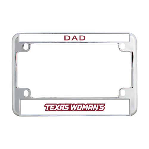 Metal Motorcycle License Plate Frame in Chrome - Texas Womans Typeface