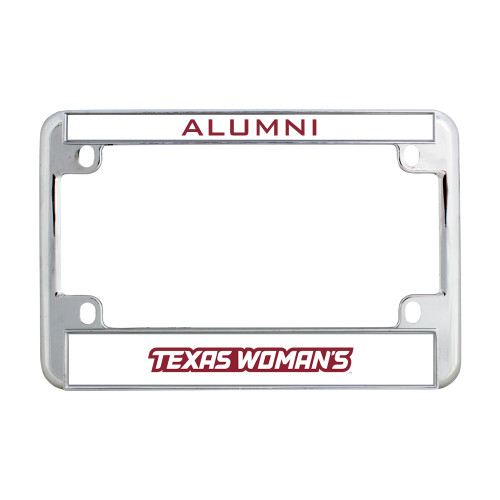  Metal Motorcycle License Plate Frame in Chrome - Texas Womans Typeface
