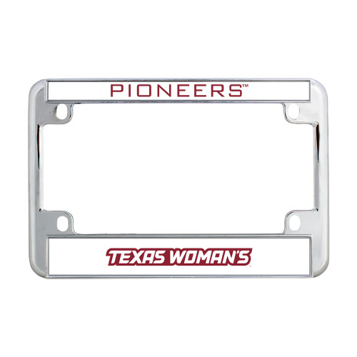  Metal Motorcycle License Plate Frame in Chrome - Texas Womans Typeface