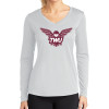 Thumbnail image for  Womens White Performance Long Sleeve V Neck Shirt