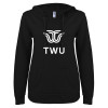 Thumbnail image for  ENZA Womens Black V Notch Raw Edge Fleece Hoodie