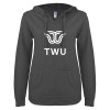 Thumbnail image for  ENZA Womens Dark Heather V Notch Raw Edge Fleece Hoodie