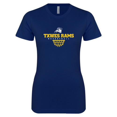  Next Level Womens Navy Boyfriend Tee - Basketball Design