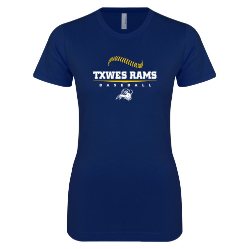  Next Level Womens Navy Boyfriend Tee - Baseball Design