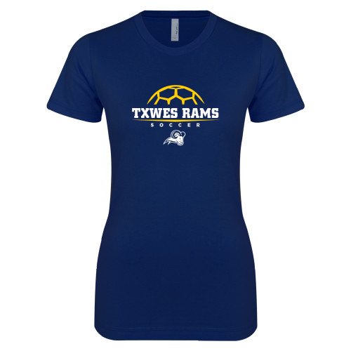  Next Level Womens Navy Boyfriend Tee - Soccer Design