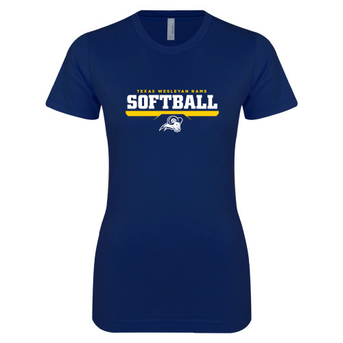  Next Level Womens Navy Boyfriend Tee - Softball Design