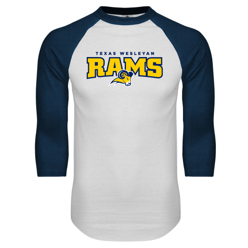  White/Navy Raglan Baseball T Shirt - Primary Mark