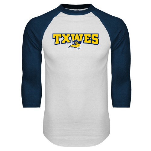  White/Navy Raglan Baseball T Shirt - Secondary Mark
