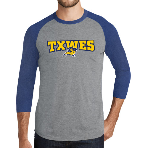  Grey/Royal Heather Triblend Baseball Raglan Tee - Secondary Mark