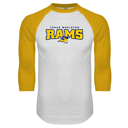  White/Gold Raglan Baseball T Shirt - Primary Mark