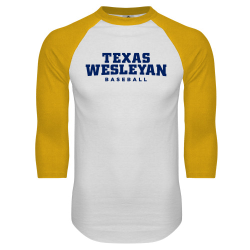 White/Gold Raglan Baseball T Shirt - Baseball