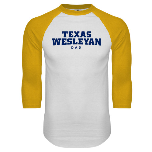  White/Gold Raglan Baseball T Shirt - Dad