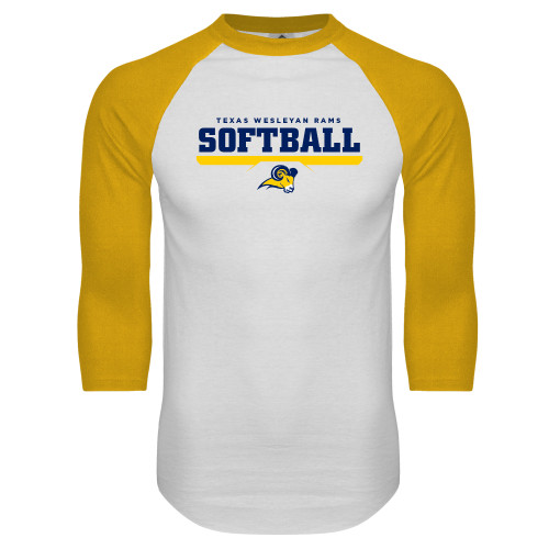  White/Gold Raglan Baseball T Shirt - Softball Design