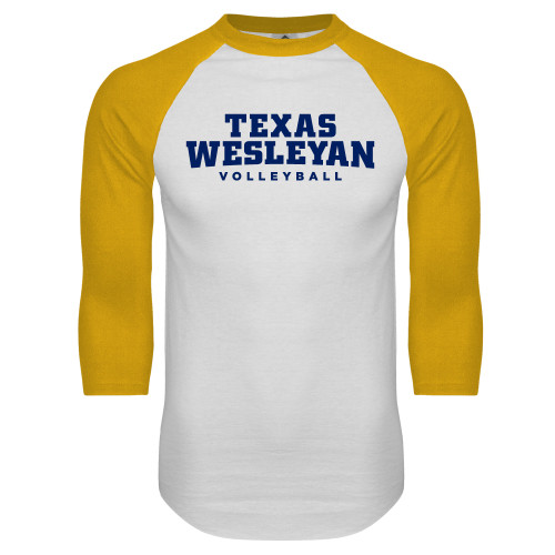  White/Gold Raglan Baseball T Shirt - Volleyball