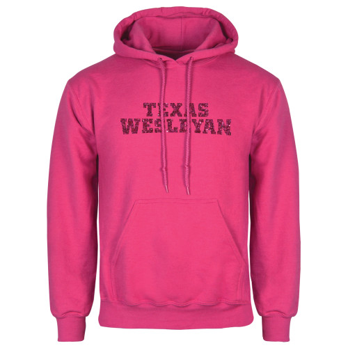  Womens Fuchsia Fleece Hoodie - Texas Wesleyan Hot Pink Glitter