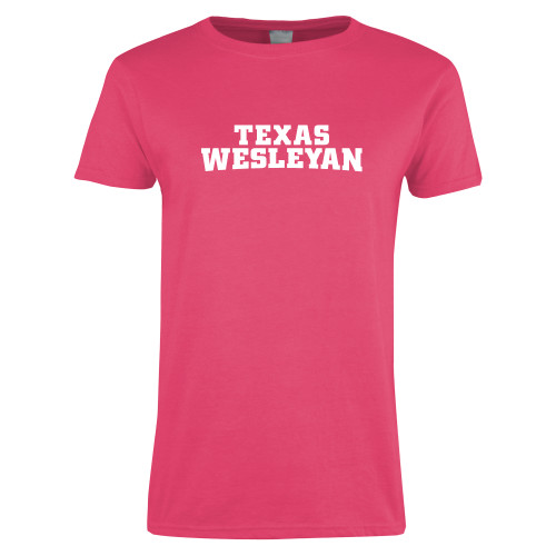  Womens Hot Pink Short Sleeve Tee - Texas Wesleyan