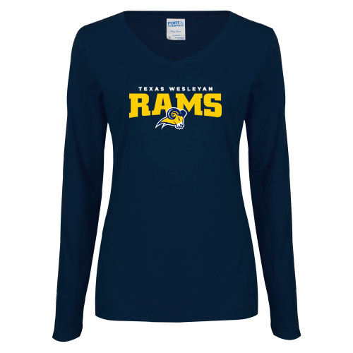  Womens Navy Long Sleeve V Neck Tee - Primary Mark