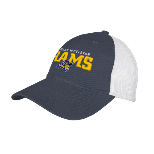  Steel Blue/White Mesh Back Unstructured Low Profile Hat - Primary Mark