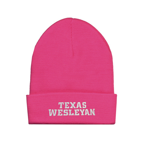  Fleece Lined Neon Pink Knit Beanie - Texas Wesleyan