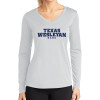 Thumbnail image for  Womens White Performance Long Sleeve V Neck Shirt