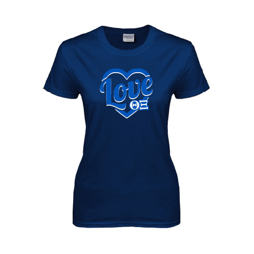 Womens Short Sleeve Navy Tee-Love in Heart - Sweetheart