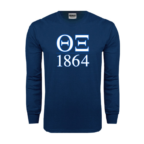 Navy Long Sleeve T-Shirt-Greek Letters 1864 Stacked
