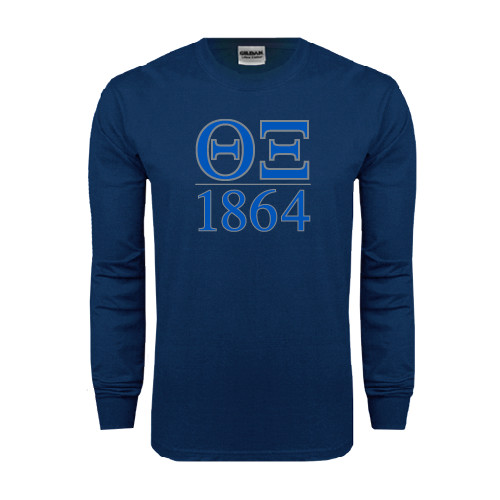 Navy Long Sleeve T-Shirt-Greek Letters 1864 Stacked