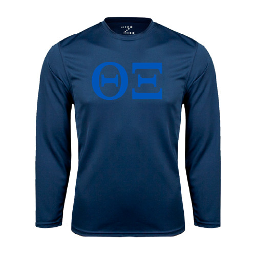Navy Performance Long Sleeve Shirt-Greek Letters - One Color