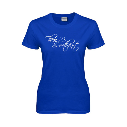Womens Royal Short Sleeve Tee-Theta Xi Sweetheart Script