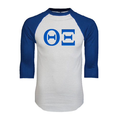 White/Royal Raglan Baseball T Shirt-Greek Letters - One Color