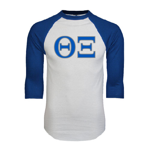 White/Royal Raglan Baseball T Shirt-Greek Letters - One Color