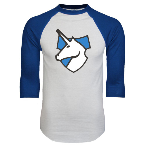 White/Royal Raglan Baseball T Shirt-Unicorn