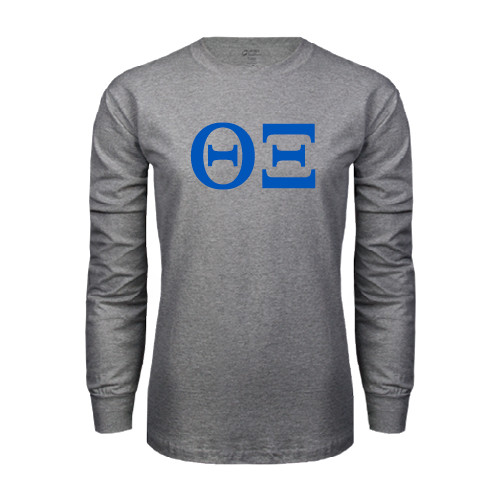 Grey Long Sleeve T Shirt-Greek Letters - One Color