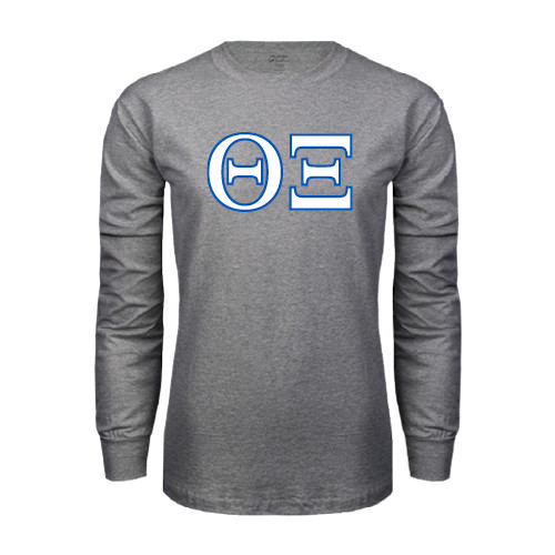 Grey Long Sleeve T Shirt-Greek Letters - One Color