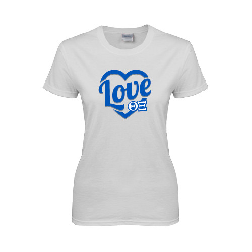 Womens White Short Sleeve Tee-Love in Heart - Sweetheart