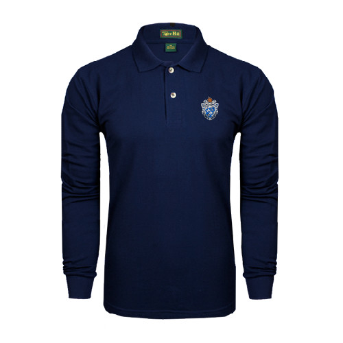 Navy Long Sleeve Polo-Crest