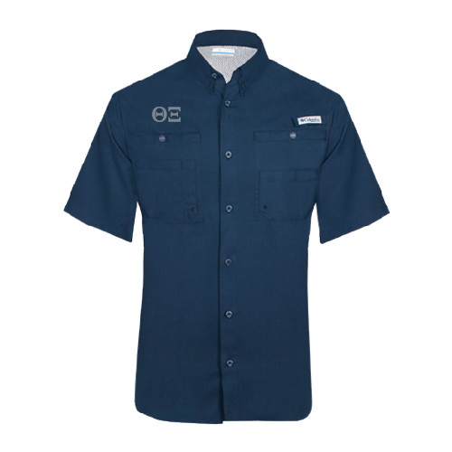 Columbia Navy Tamiami Performance Short Sleeve Shirt-Greek Letters - One Color