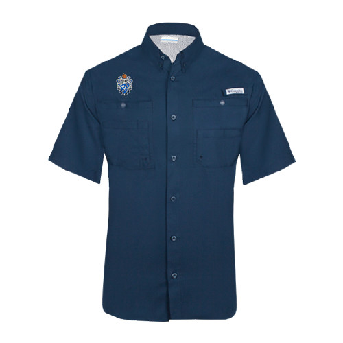 Columbia Navy Tamiami Performance Short Sleeve Shirt-Crest