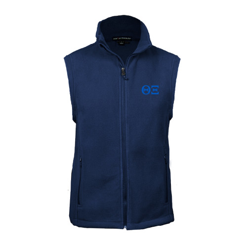 Navy Fleece Full Zip Vest-Greek Letters - One Color