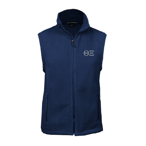 Navy Fleece Full Zip Vest-Greek Letters - One Color