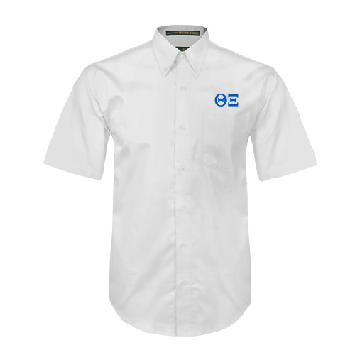 White Twill Button Down Short Sleeve-Greek Letters - One Color