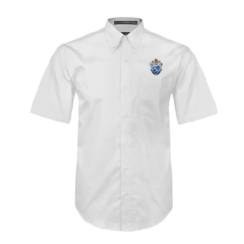 White Twill Button Down Short Sleeve-Crest