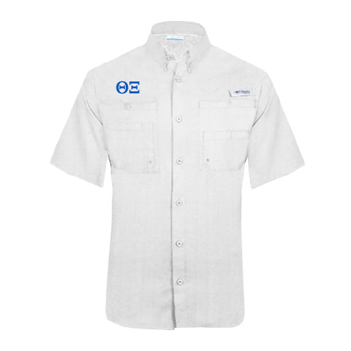 Columbia White Tamiami Performance Short Sleeve Shirt-Greek Letters - One Color