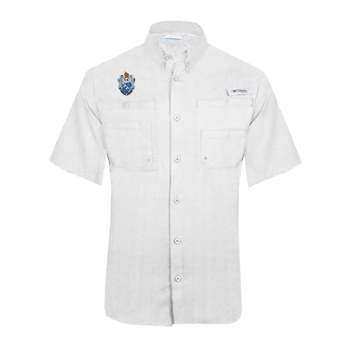 Columbia White Tamiami Performance Short Sleeve Shirt-Crest